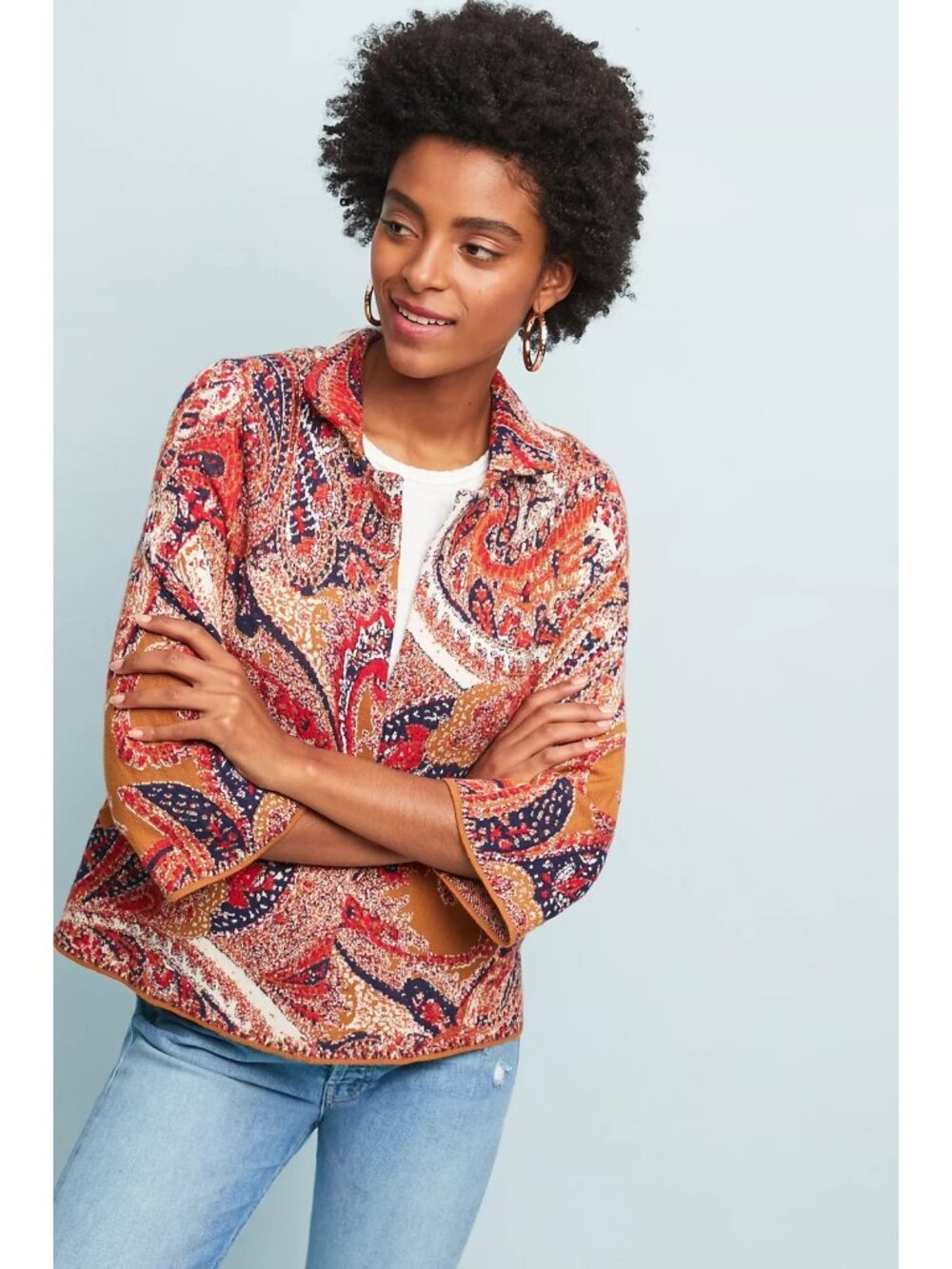 Moth Anthropologie Multicolor Paisley Collared Sweater Cardigan, Size XS